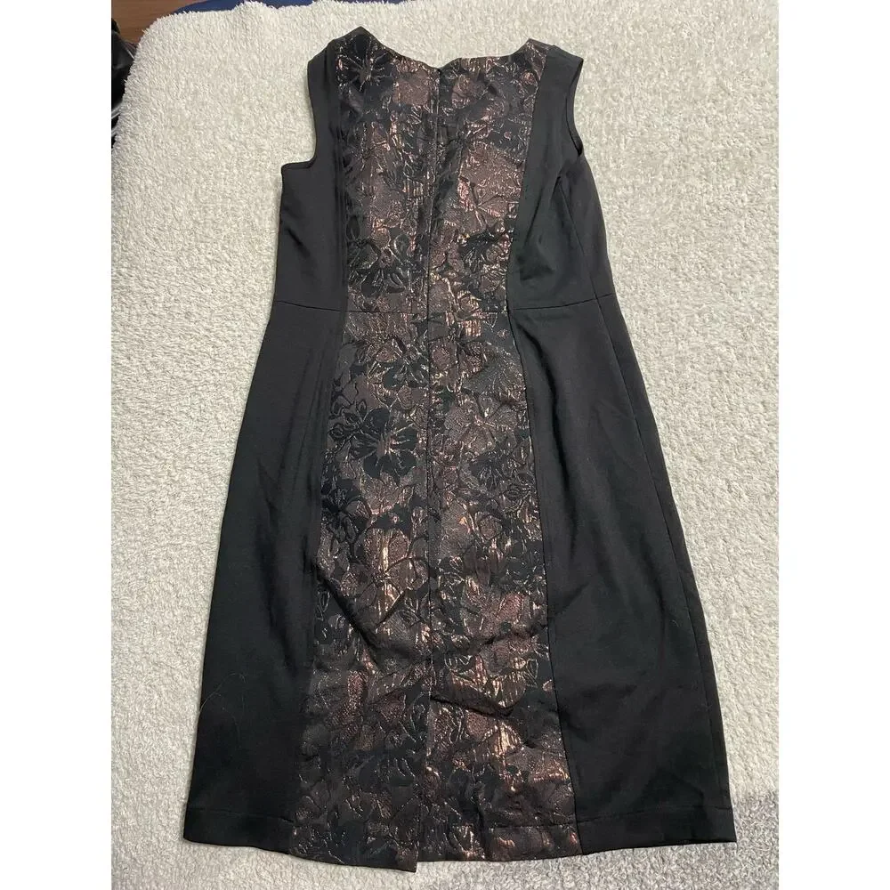 Iman Women's Size XS Floral Sleeveless Lace Sheath Dress Black Brown Cocktail - Picture 2 of 9